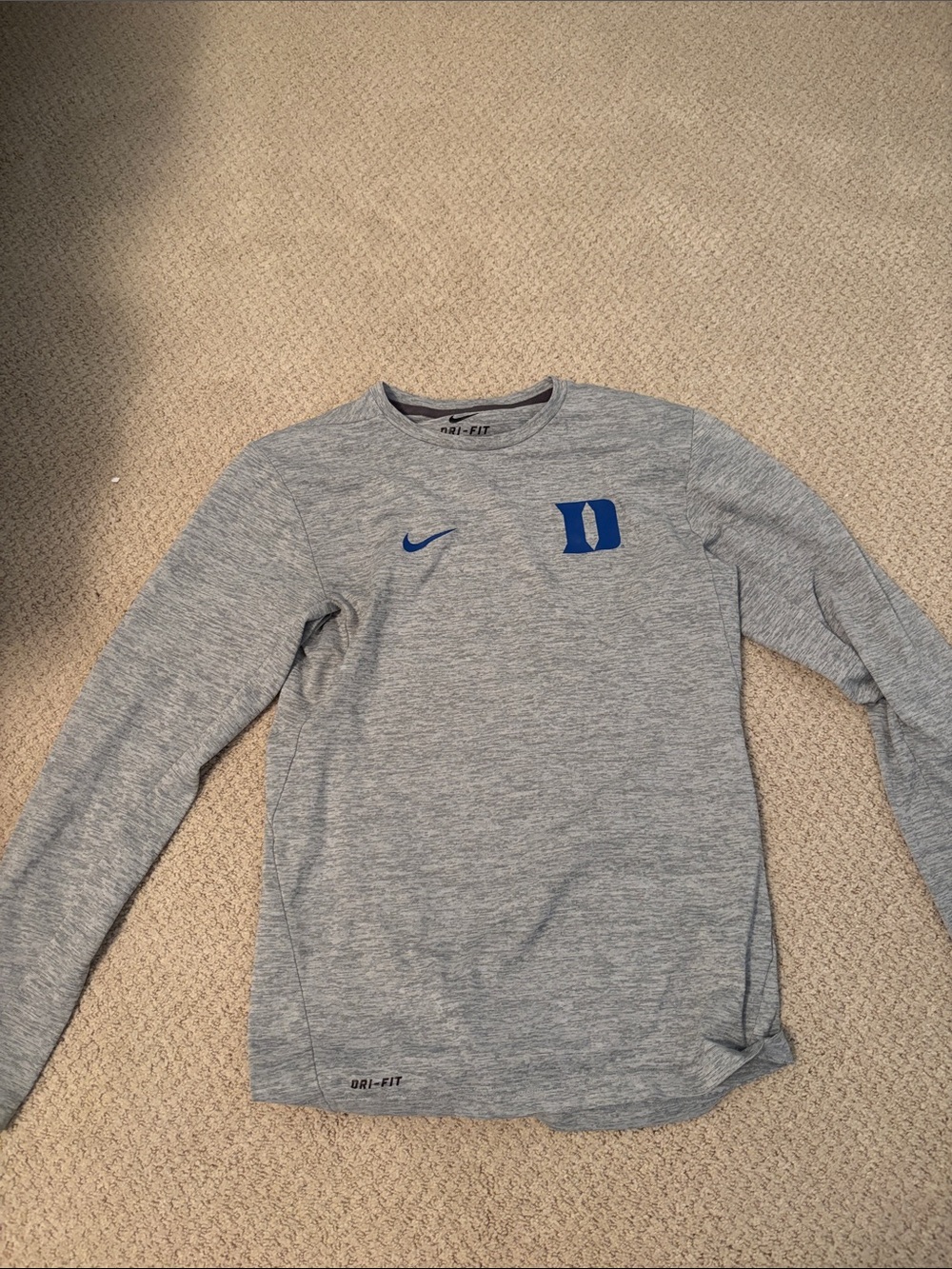 Nike Mens Duke Blue Devils Gray Long-Sleeve Dri-FIT Shirt